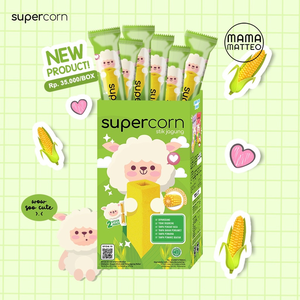 SUPERCORN Stik Jagung Healthy Snack Camilan Bayi Super corn / Keju / Jagung Bakar / Ayam / Cemilan Momogi Sehat / BANDUNG