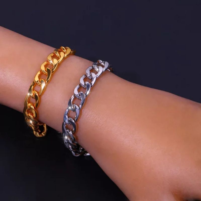 Gelang Rantai Titanium Wanita Pria Gelang  baja Kuning Silver Anti Karat