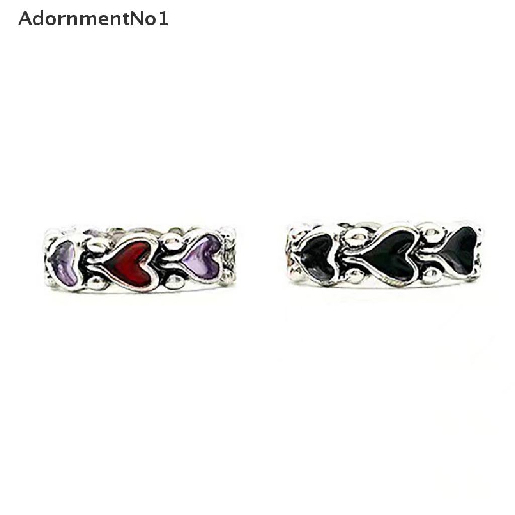 (AdornmentNo1) Cincin Rantai Gaya Punk Kuno Motif Hati Merah + Hitam Untuk Perhiasan Wanita