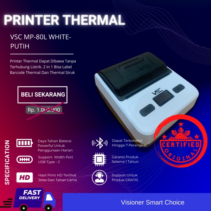 Jual Printer Label Thermal Vsc Mp L Pro Label Harga Resi Alamat Portable Shopee Indonesia