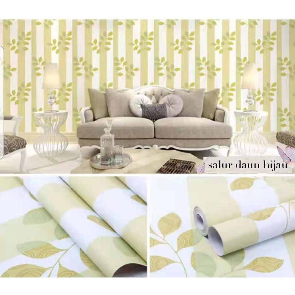 Wallpaper Sticker Dinding Daun Hijau 45cmx10m