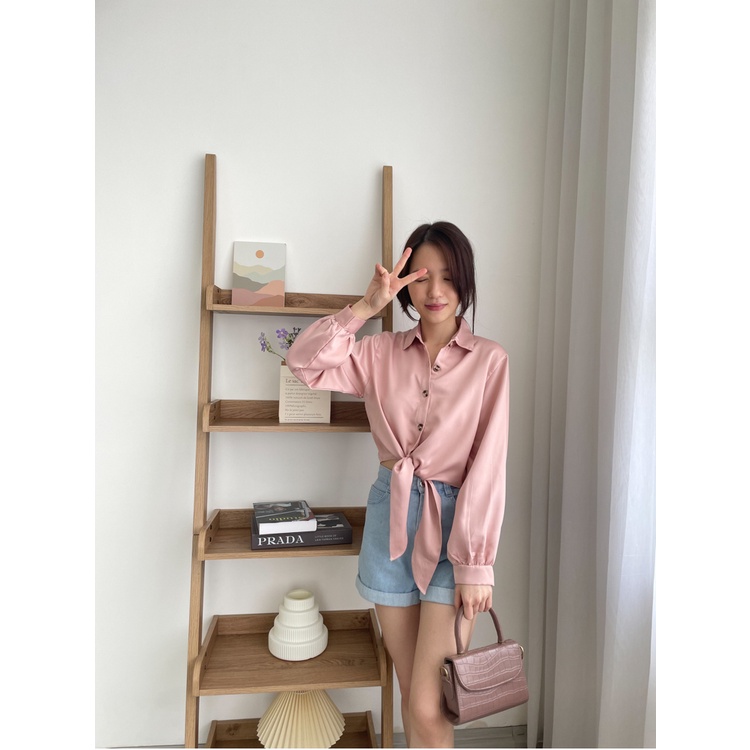 T-0407 Top Satin Premium Detail Pinggang Ikat