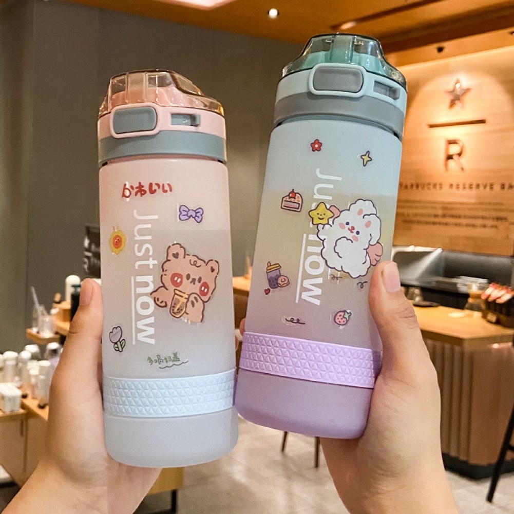 Botol Air Minum Bahan Plastik Tanpa Bpa Kapasitas 600ml Dengan Sedotan Untuk Olahraga Outdoor