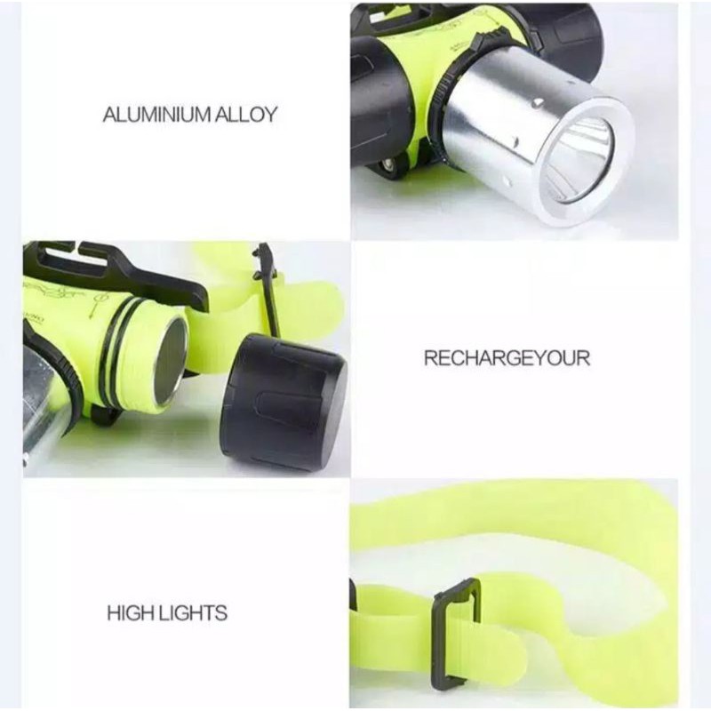 Senter Kepala Selam Diving // Profesional Waterproof Headlamp // Kedalaman Hingga 80-100m