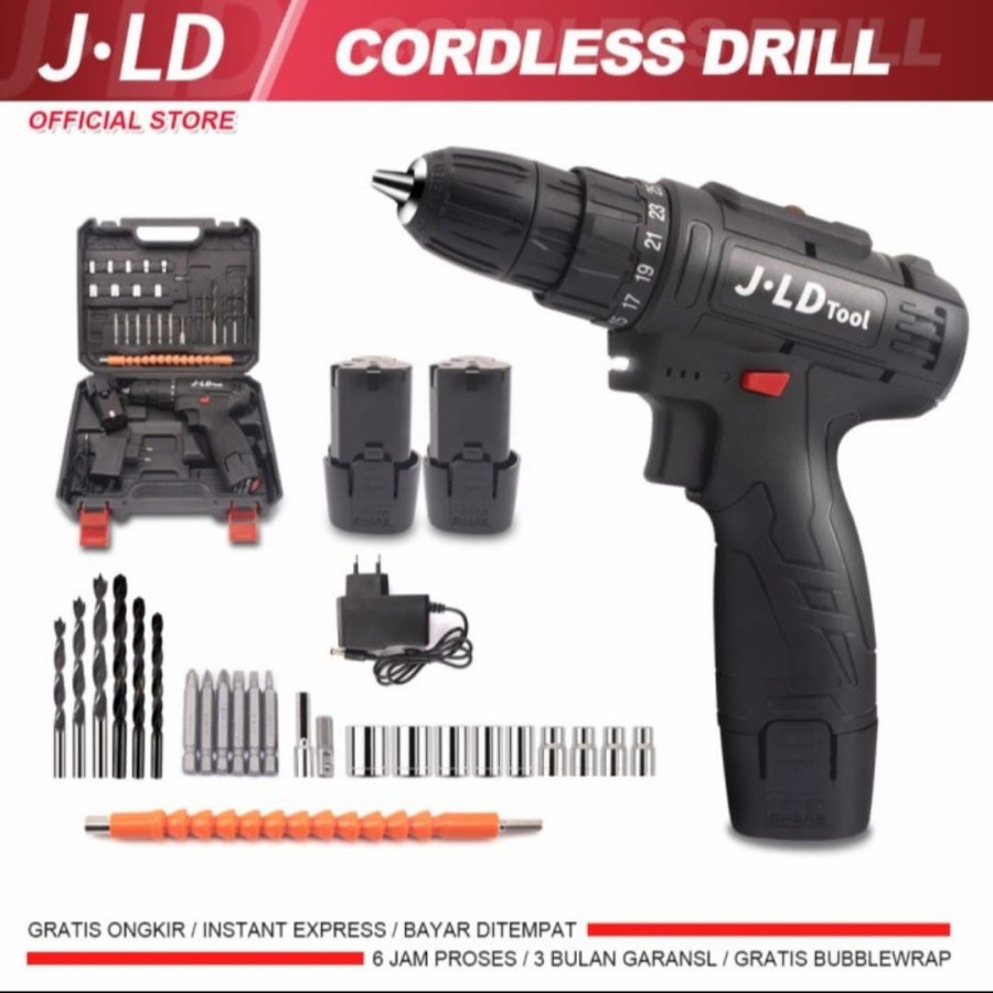 Cordless Impact Drill JLD 12V mesin Bor baterai JLD 12V Hitam