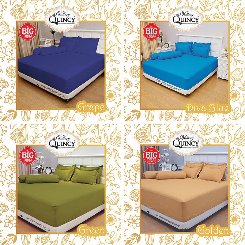 QUINCY VALLERY Sprei Polos 200x200 Tinggi 30 warna merah putih coklat biru ungu hijau tosca dark red light blue grey grape coffee yellow pink green - Super King Size 200 T30 SP Extra TBT