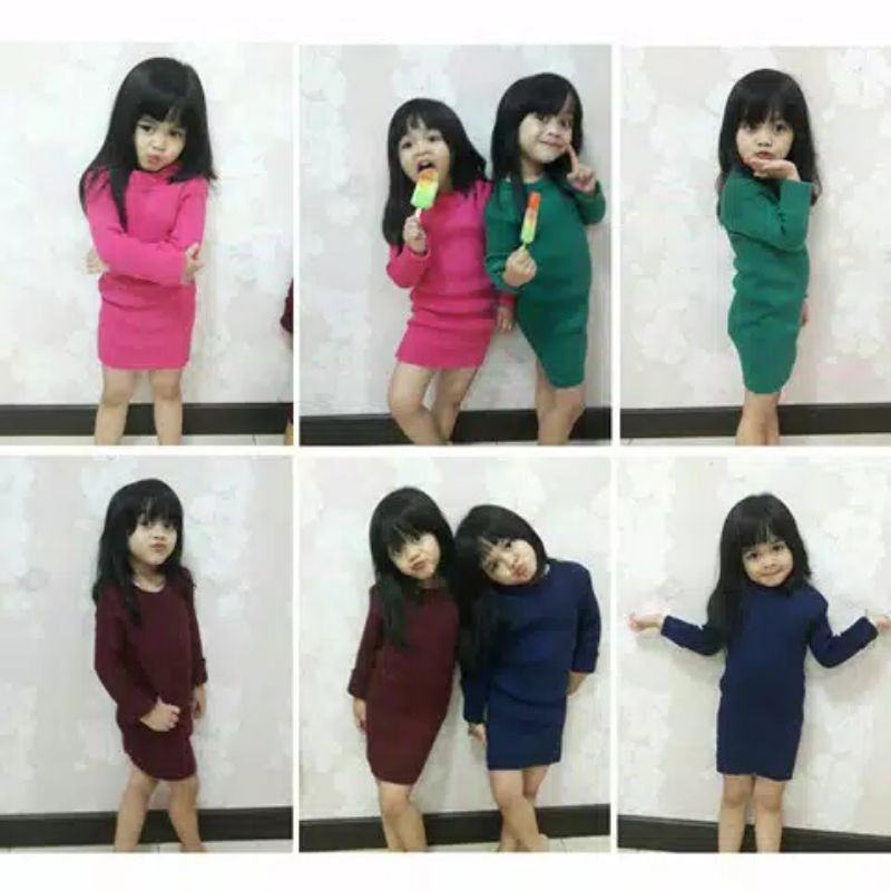 Dress Polos Lengan Panjang 2-4 Tahun Baju Rajut Anak Perempuan Pakaian Cewek Masa Kini