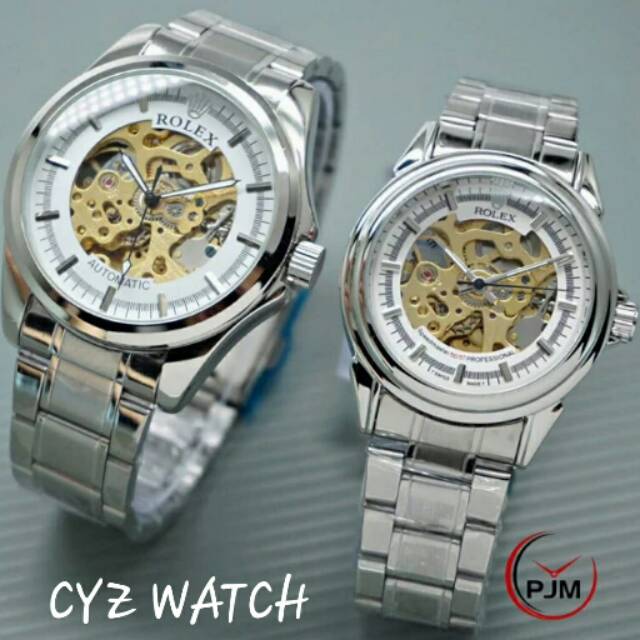 Jam Tangan Couple Elegan Exclusive ROLEX ITALY AUTOMATIC Premium Cyz Watch Silver