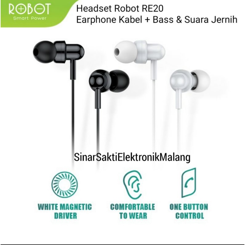 Headset Robot RE20 Earphone Kabel Bass Jernih Murah