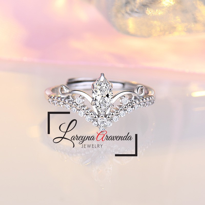 Cincin Wanita S925 Model Crystal Crown Ring CC027