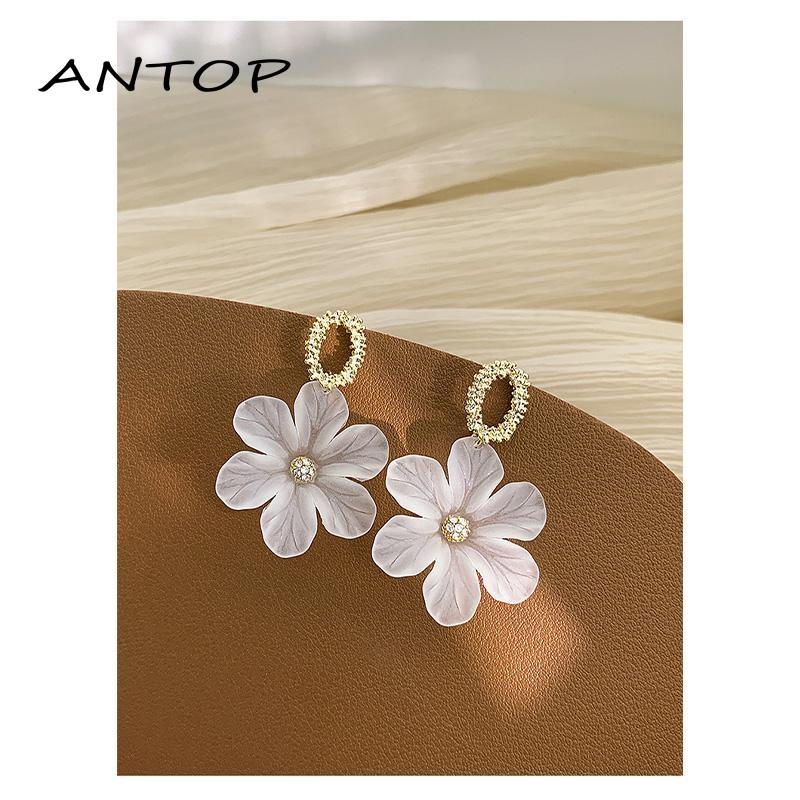 Anting Tusuk Bentuk Bunga Bahan S925 Silver Untuk Wanita