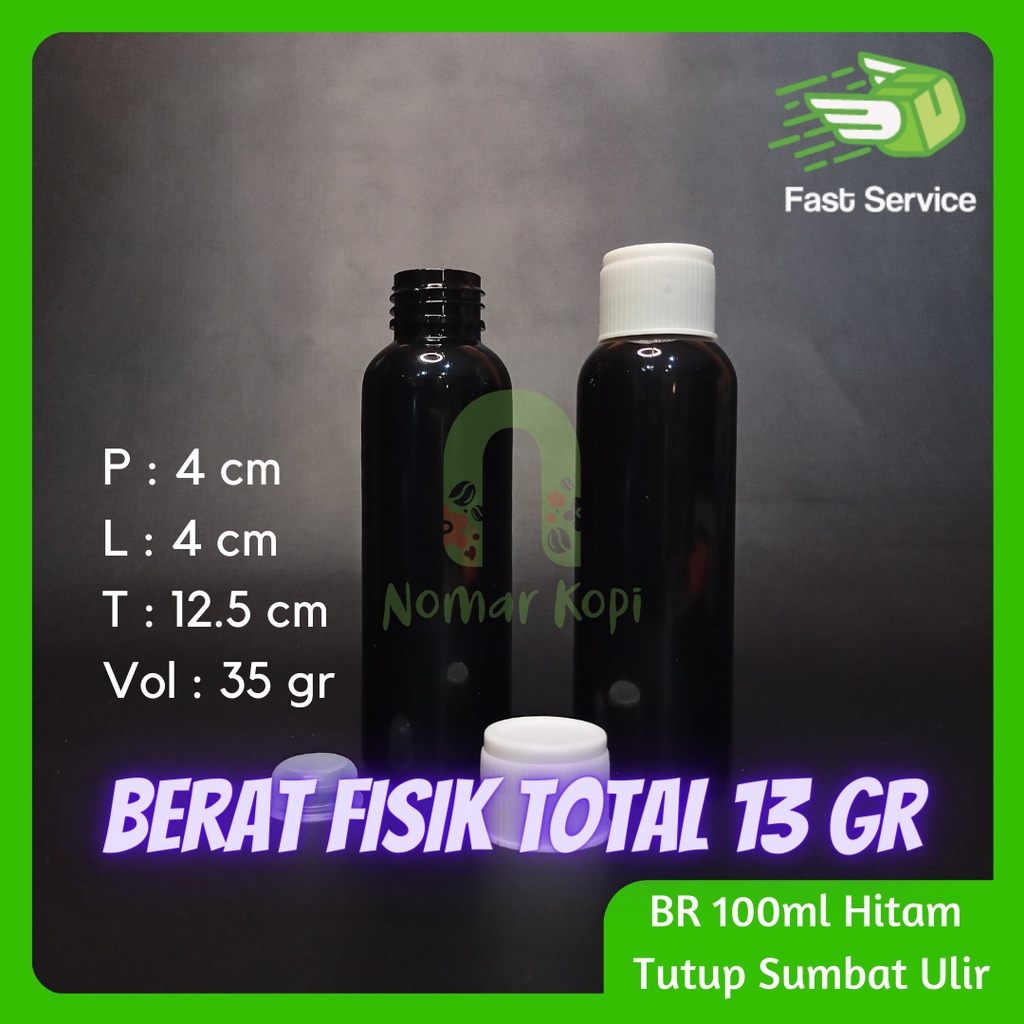 BOTOL HITAM 100ML BR TUTUP SUMBAT PET TEBAL MULTIFUNGSI KOSMETIK