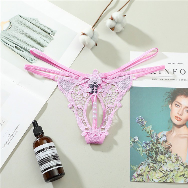 (COD) G String Wanita Pakaian Dalam Mutiara bordir transparan Sexy Tali Thong C2270