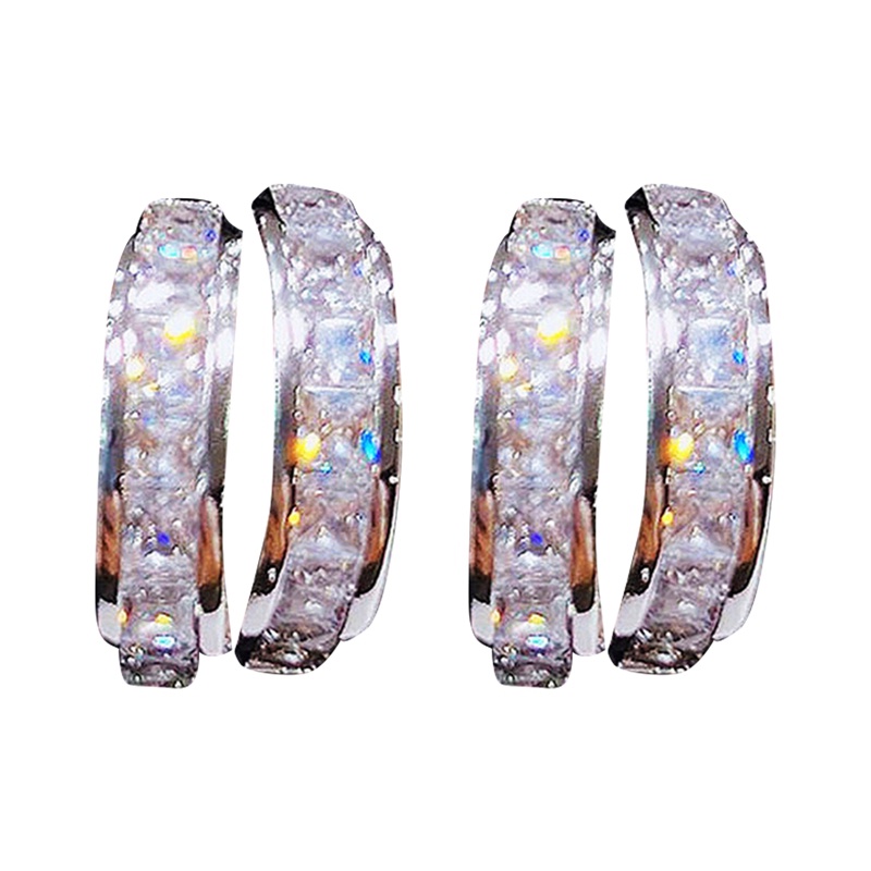 Anting Stud Zircon Arc Metal Gaya Korea Untuk Wanita