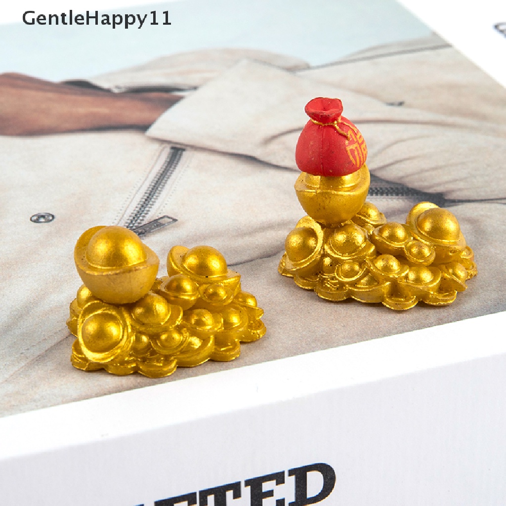 Gentlehappy Mini Menguntungkan Emas Ingot Ornamen Beruntung Yuanbao Fengshui Dekorasi Kerajinan Rumah Boneka