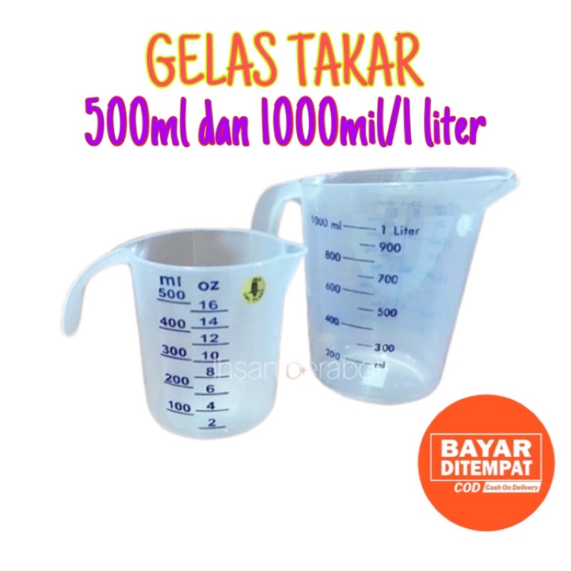 Gelas Takar Plastik 500 ml 1000 ml 1 Liter Murah Alat Takaran Serbaguna Air Susu Minyak Measuring Cu