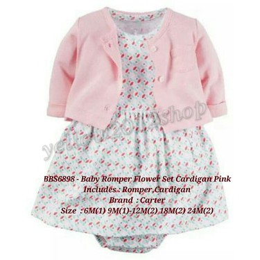 Baby Romper Flower Set Cardigan Pink
