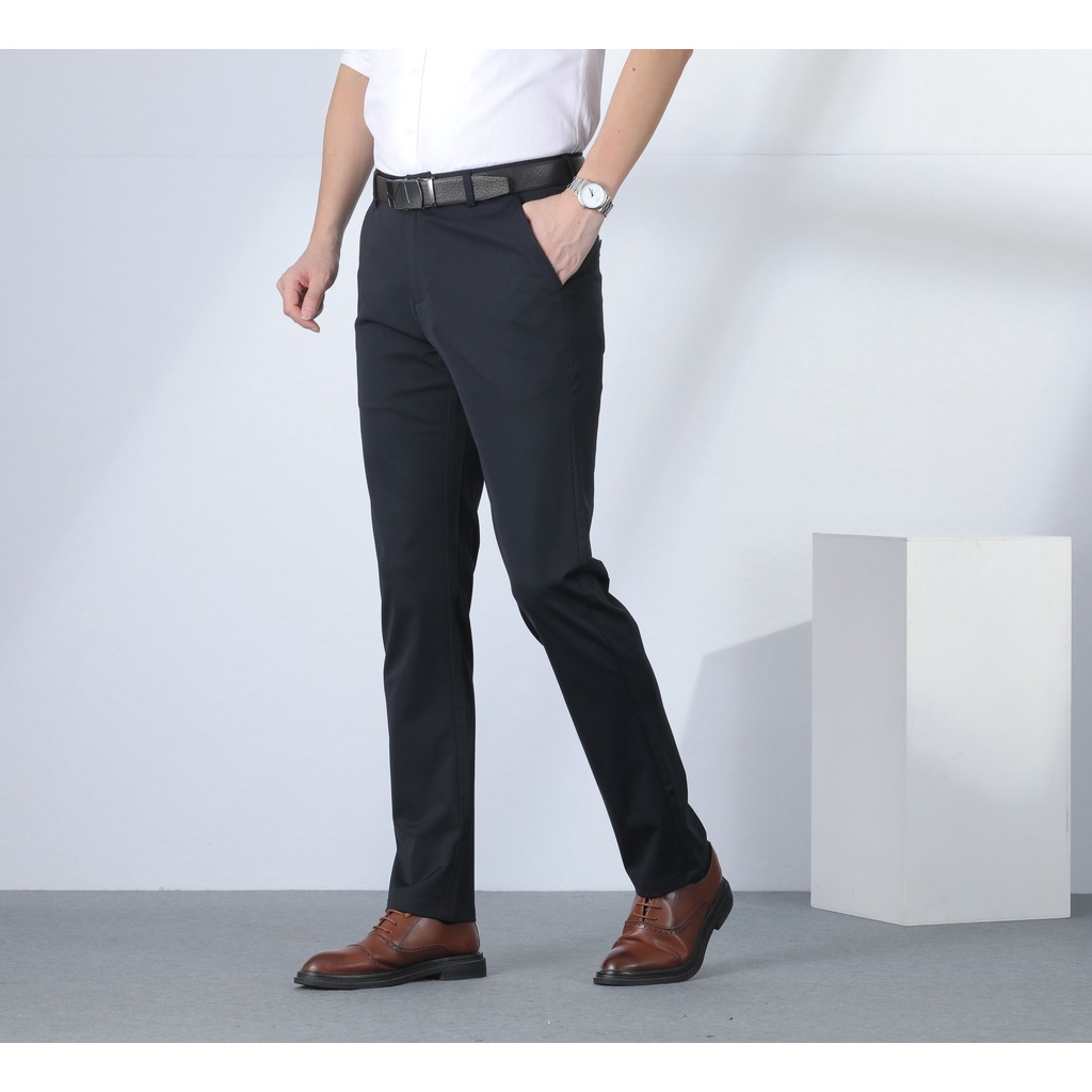 Lesta Langgeng Celana Formal Pria Slimfit Bahan Kain Drill Warna Hitam Panjang