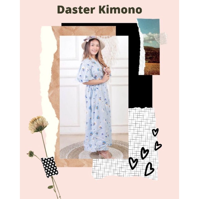 Daster kimono biru muda bunga
