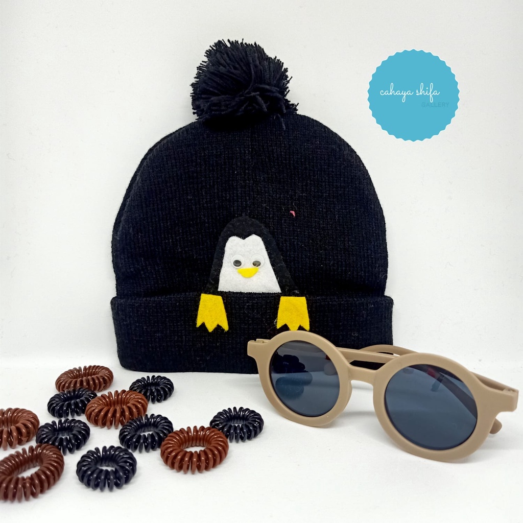 KUPLUK ANAK BAYI MOTIF PENGUIN / KUPLUK TOPI BEANIE HAT MOTIF PENGUIN