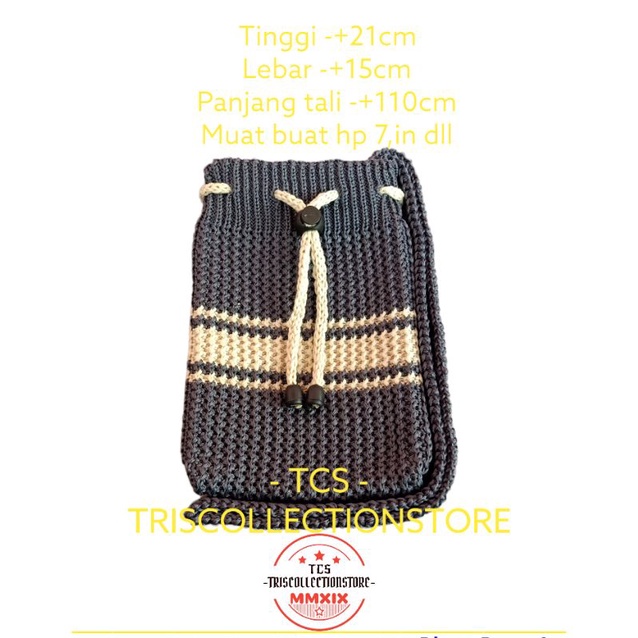Promo tas rajut selempang wanita model serut buat hp dll, kekinian, viral, abu abu, (serut strip, ga