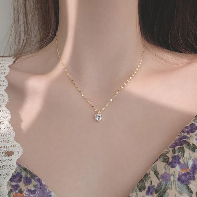 Roselife Kalung Rantai Silver Wanita Liontin Cubic Zirconia Gaya Vintage Untuk Hadiah