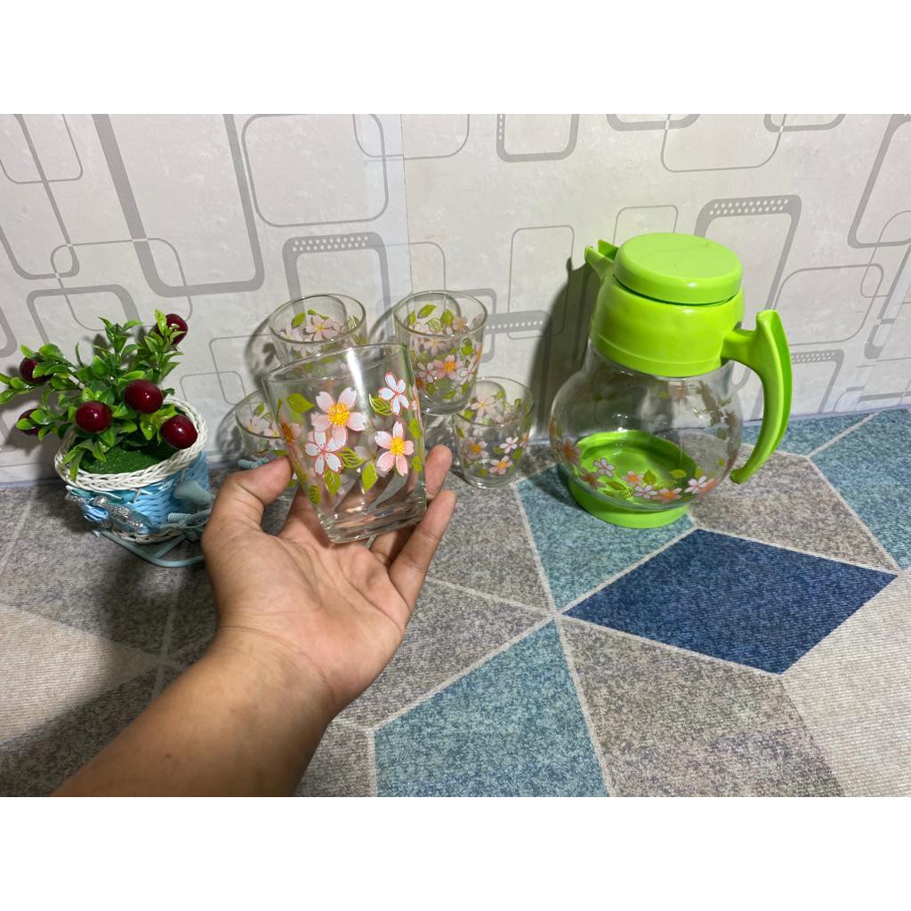 Gelas set teko Emerald 800 k / Kedaung Unique Set Teko + Gelas / Drink Set 7 Pcs