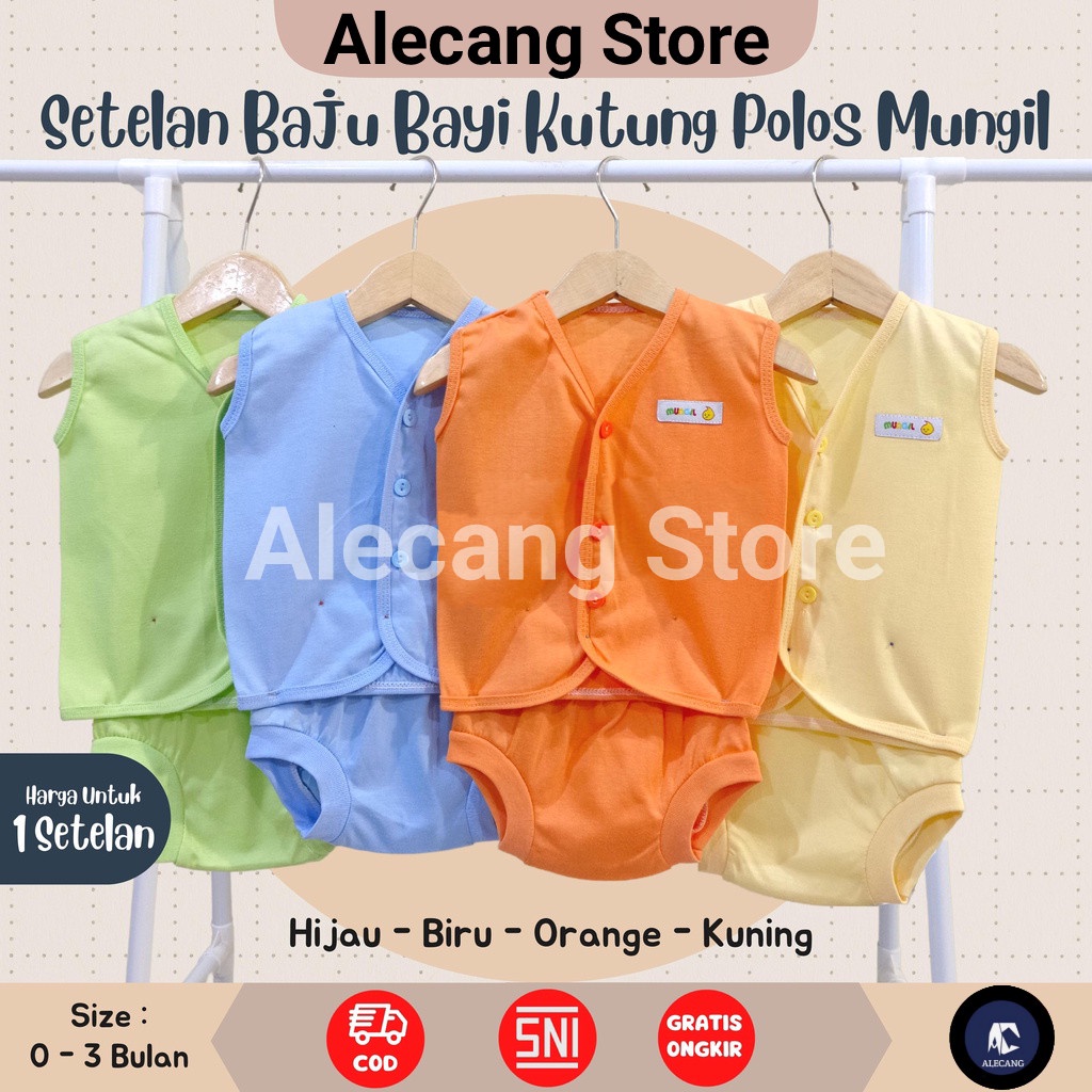 Setelan Baju Bayi Pendek Polos Size 0 - 3 Bulan merk MUNGIL - POLOS
