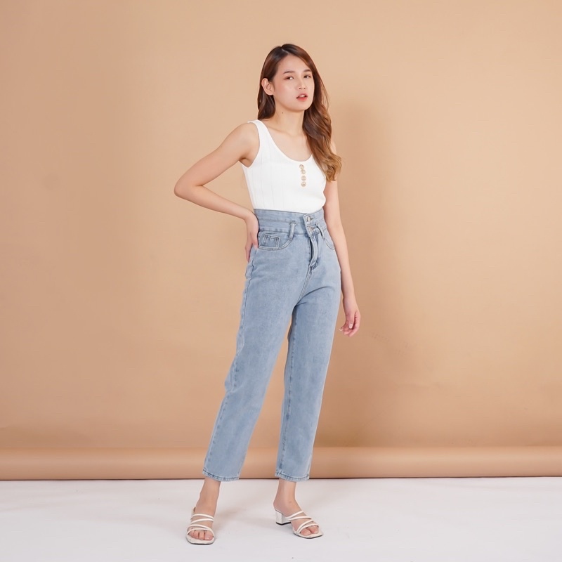 [LUXE.DLABEL]-MARIO JEANS | Celana Jeans Panjang Wanita Import Highwaist Jeans Boyfriend Jeans