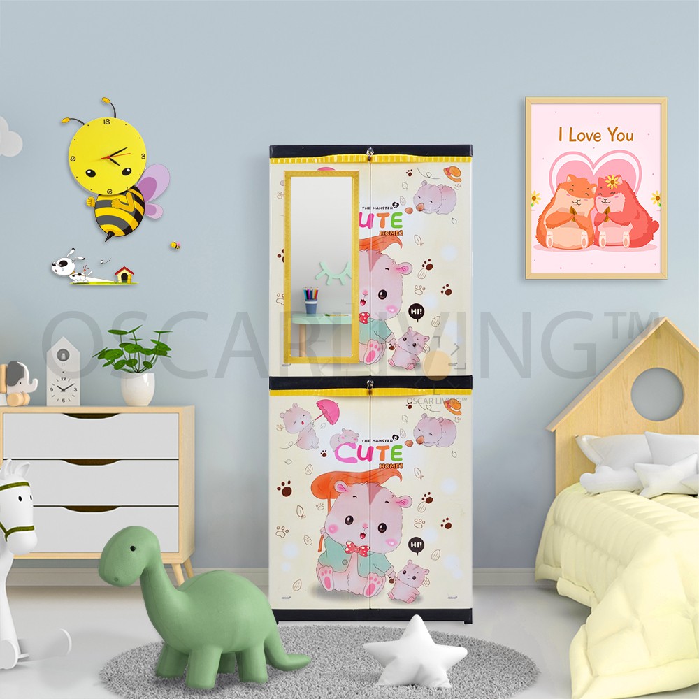 Sinbak Lemari Plastik + KACA Motif HAMSTER / Lemari Pakaian Multifungsi