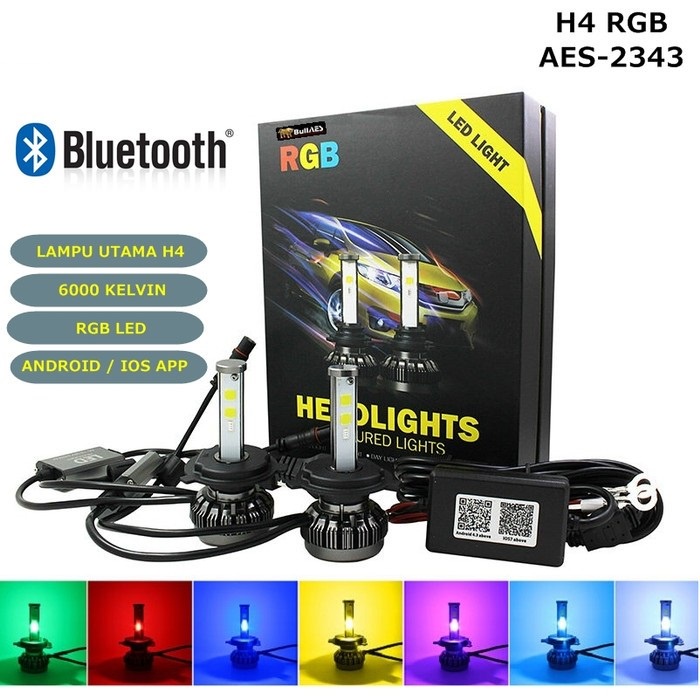 LAMPU LED HEADLAMP H11 H4 HB4 RGB IOS ANDROID MERK BULLAES