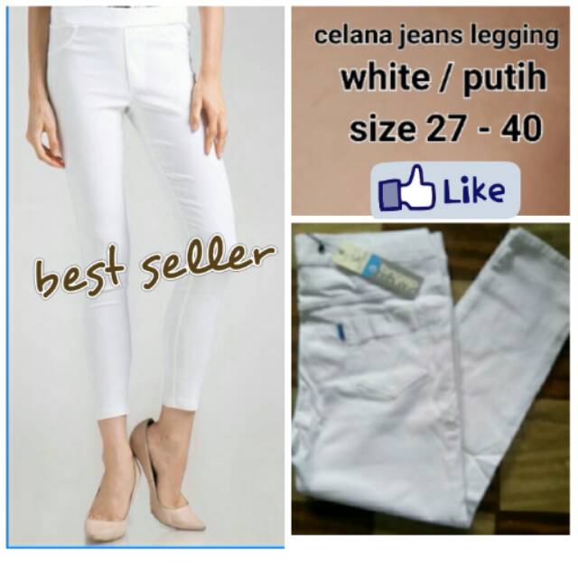 Celana jeans wanita legging jumbo white / putih