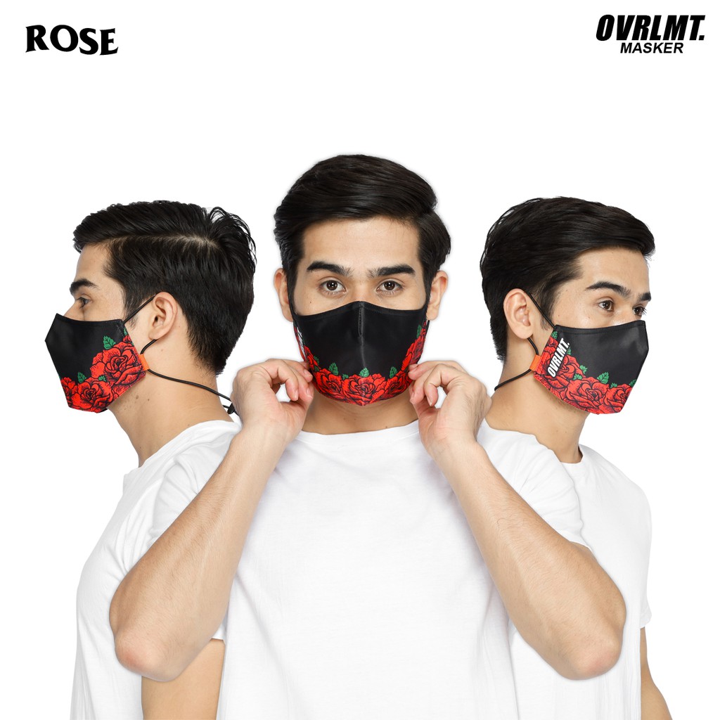 Masker overlimit Black Rose masker Kain Pria Wanita Cowok Cewek hijab Tali Karet Elastis 3 PLY