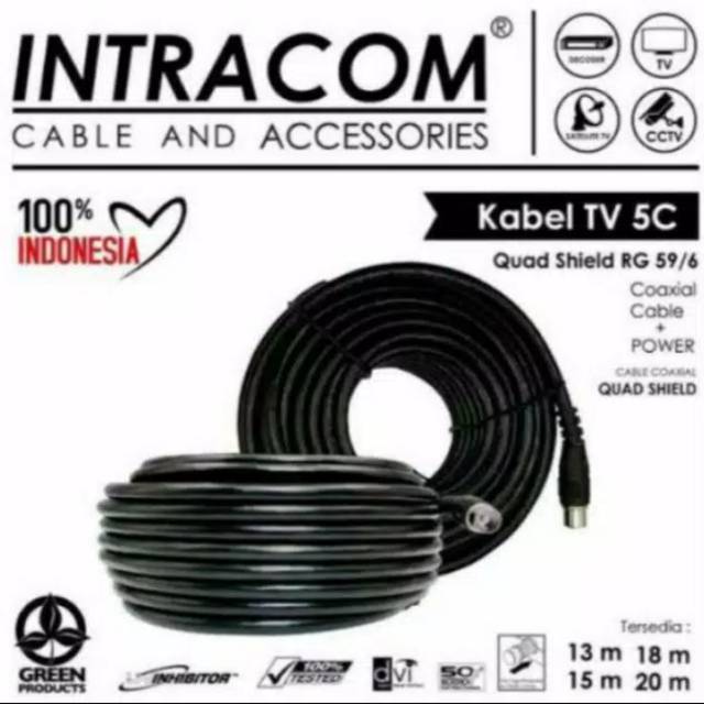 Kabel Antena Tv 13m / 13 Meter / 18m / 18 Meter paket + jet / jack 5C RG6 coaxial INTRACOM