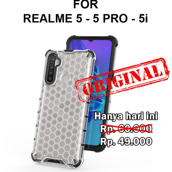 HONEYCOMB CASE REALME 5 - REAL ME 5 PRO - 5I CASING COVER FUZE ARMOR - REALME 5 5I, PUTIH
