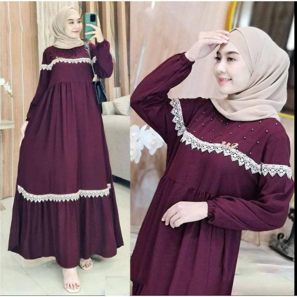 Gamis Lebaran 2024 Terbaru VIOLA MAXY BL CERUTY BABYDOLL PURING MIX RENDA MUTIARA LD 110 CM PB 140  