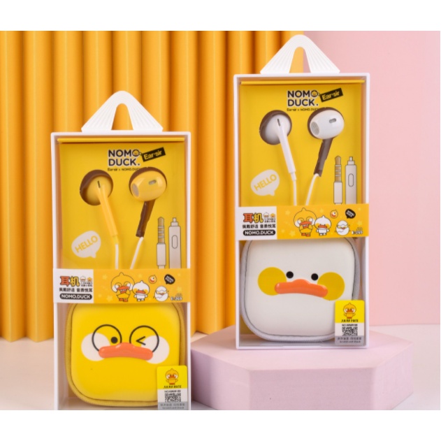 [E-269] Set Headset Earphone Karakter NOMO DUCK / Earphone + Wadah Earphone Lucky DUCK / Earphone Kartun Bebek Lucu Imut