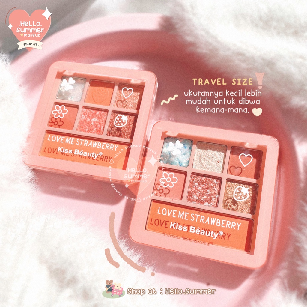 𝐄𝐘𝐄𝐒𝐀𝐇𝐃𝐎𝐖 &amp; 𝐁𝐋𝐔𝐒𝐇 𝐏𝐀𝐋𝐄𝐓𝐓𝐄 - Kiss Beauty Strawberry Mini Eyeshadow &amp; Blush Palette Korean Makeup