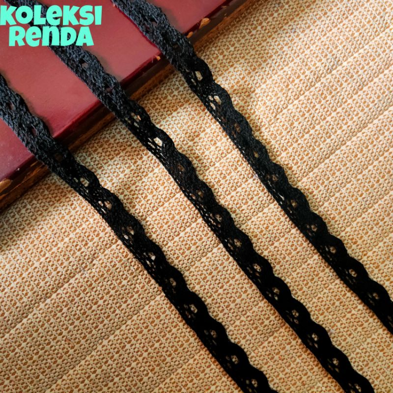 Renda rajut hitam, renda kait hitam isi 200yard