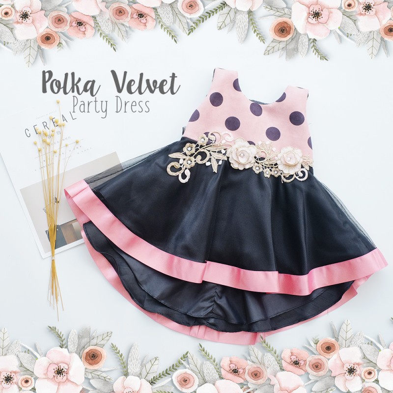 Polka Velvet Party Dress / Baju Pesta Anak dan Bayi/Dress Bayi