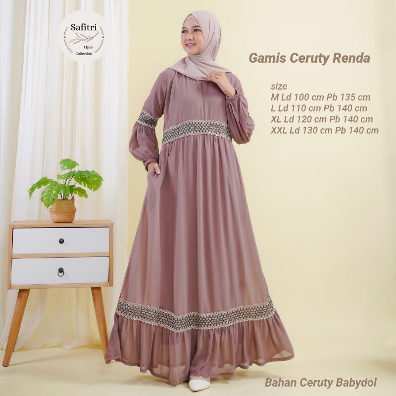 Gamis Ceruty Renda bahan Ceruty Babydol by ORI SAFITRI size M L XL XXL