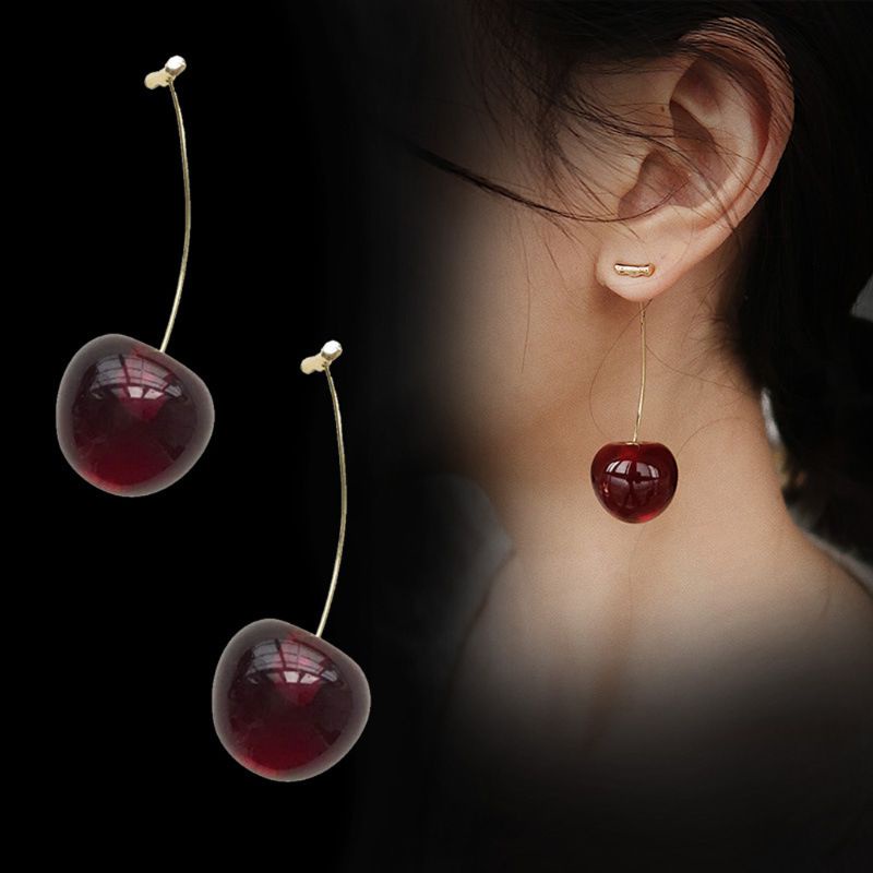 SIY  Sweet Wine Red Resin Fruit Studs Fresh Red Cherry Harvest Stud Earrings Women Fashion Earrings