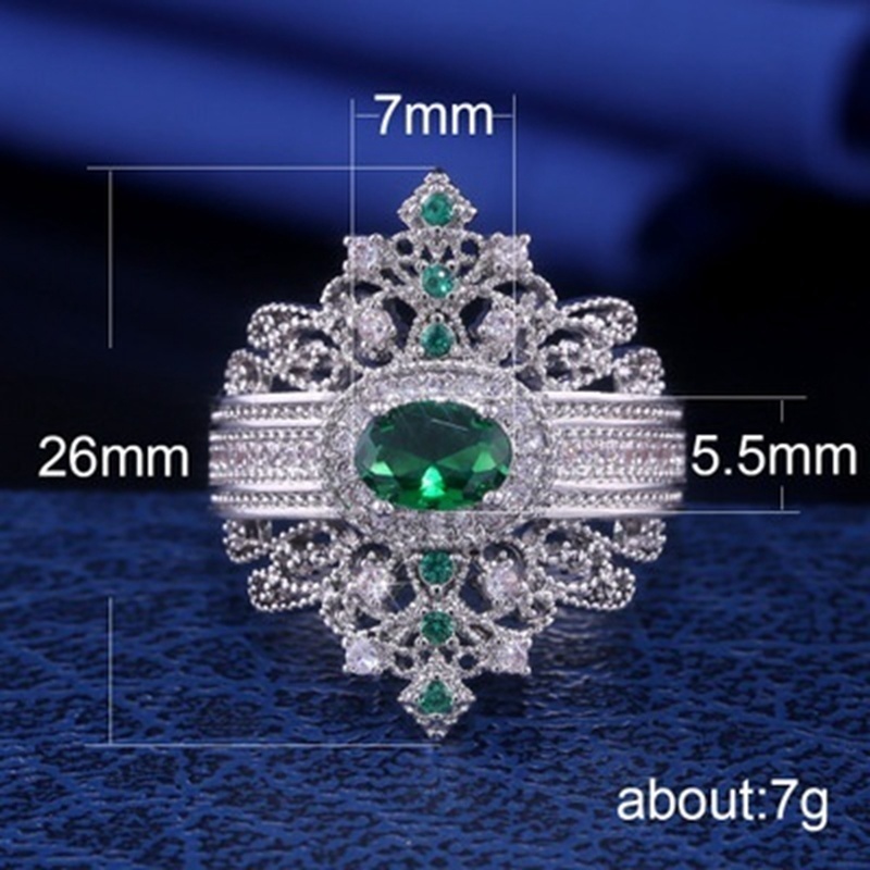 Cincin Silver Hias Batu Permata Inlay Gaya Retro Untuk Wanita