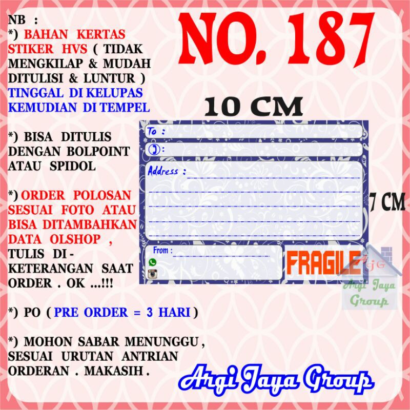 

Stiker HVS - Stiker Pengiriman - Sticker Alamat Olshop Murah Nomer 187-10x7cm