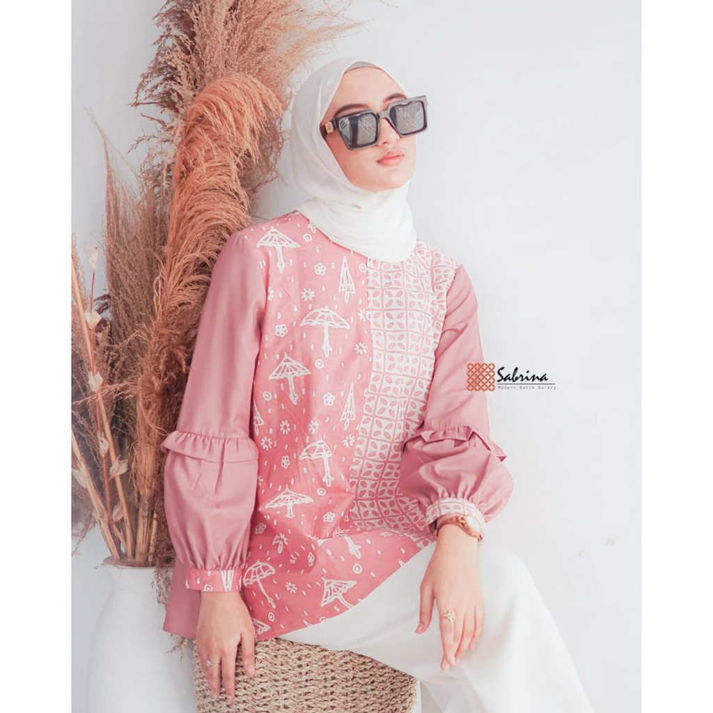 Zarani Blouse Atasan Batik Kantor Kerja Wanita Modern Kekinian Cap Pastel Elegan Balon