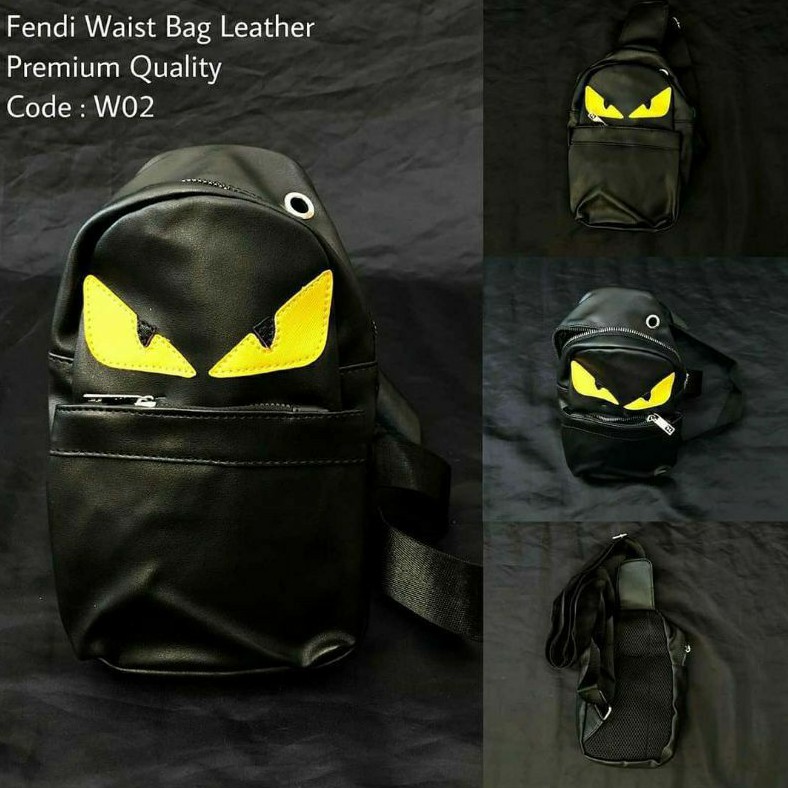 WAISTBAG FENDI LEATHER BLACK W02 PREMIUM IMPORT WAIST BAG COWOK