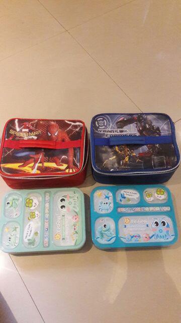 Paket Lunch Box Yooyee Sekat 6 Grid  Karakter + Lunch Bag Karakter