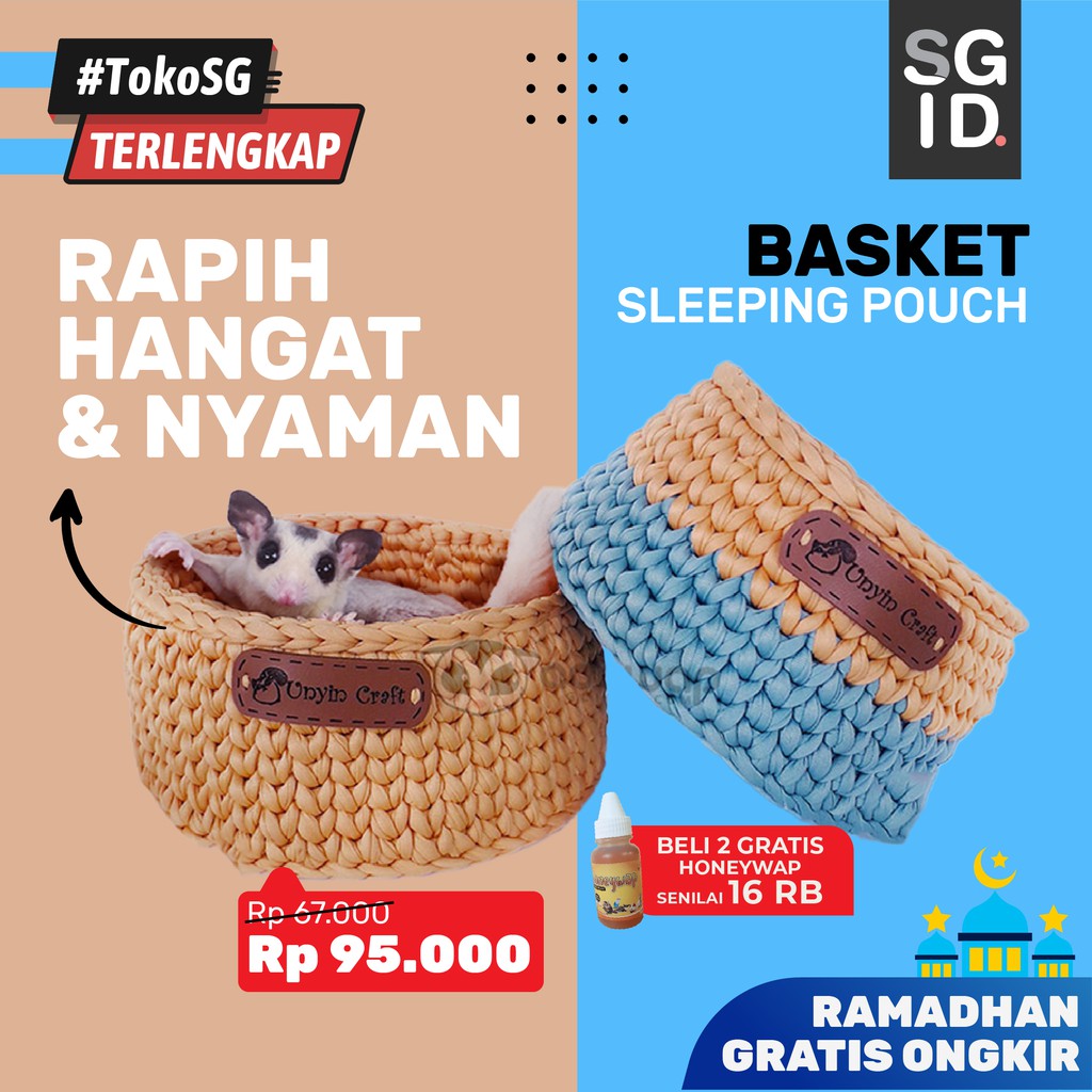 SGID Basket Sleeping Pouch Rajut Tempat Alas Hewan Kantong Tidur Sugar Glider SG joey dan dewasa