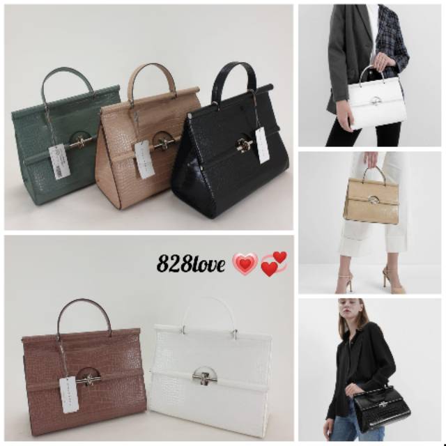 Tas CHARLES AND KEITH TRAPEZE BAG CROCO EFFECT B02 BLACK /KREM