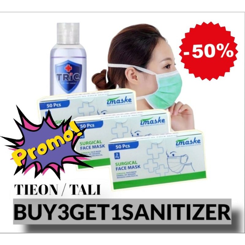 TERMURAH  IMASKE SURGICAL FACE MASK 3PLY 100% MEDIS | TIEON TALI